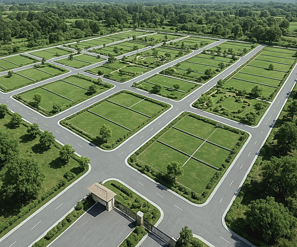 Aerial of the gated plotted enclave